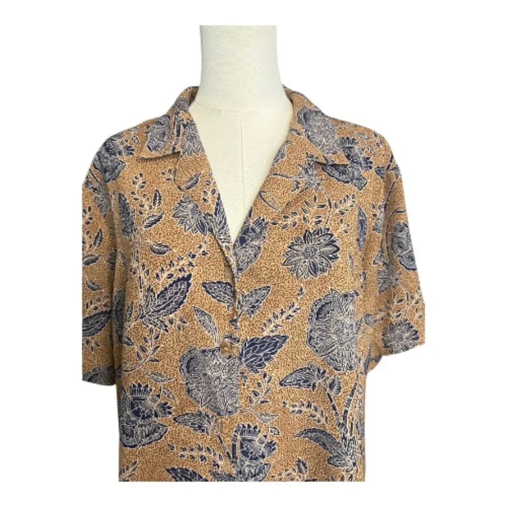 ๐บ SAG HARBOR WOMAN Navy & Brown Floral Button Up Shirt | Womenโs Sz 1X - Picture 2 of 7